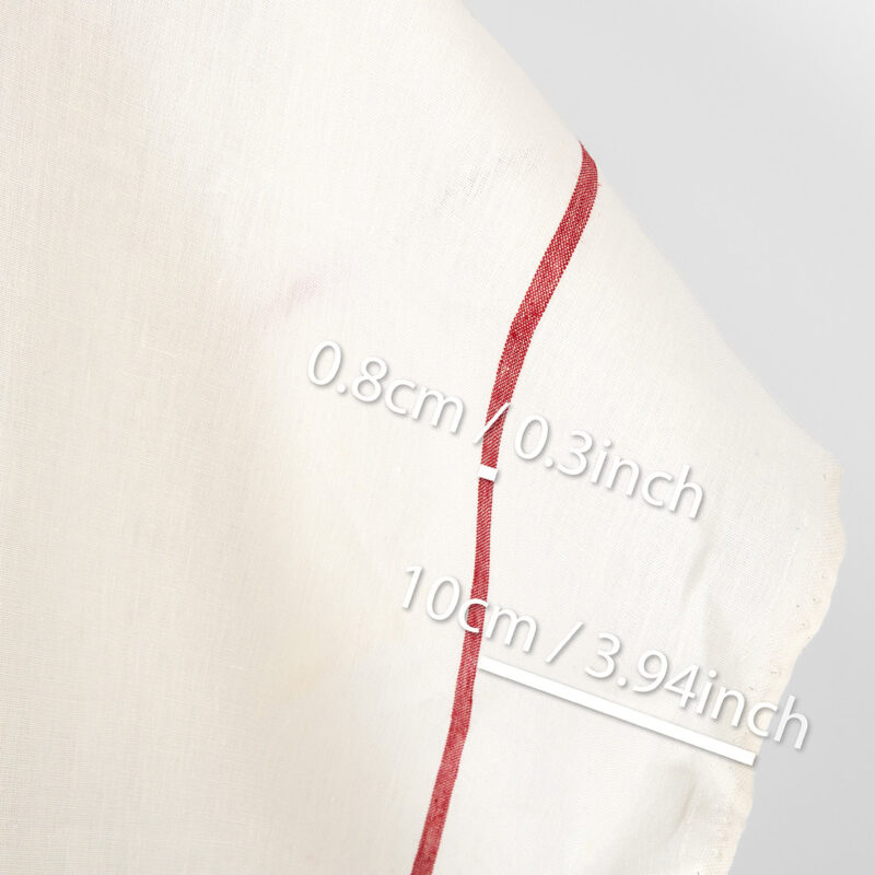 Linen fabric plain off-white with red stripes, heavy fabric