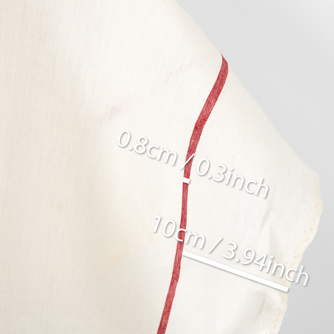 Tkanina lniana gładka złamana biel w czerwone paski 3 Linen fabric plain off-white with red stripes, heavy fabric