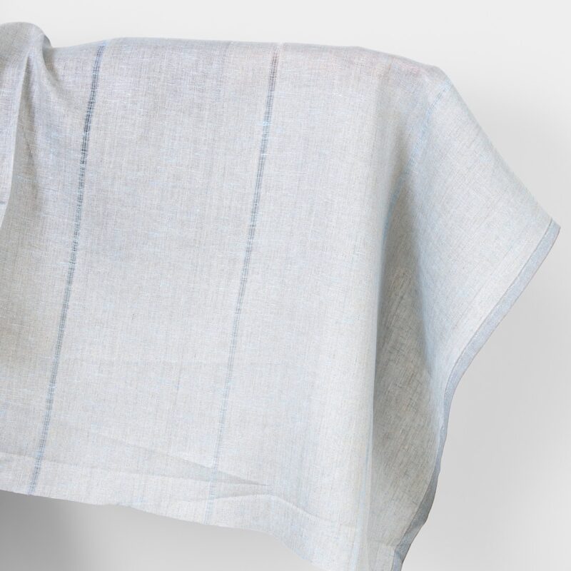 Linen fabric blue and natural with stripes