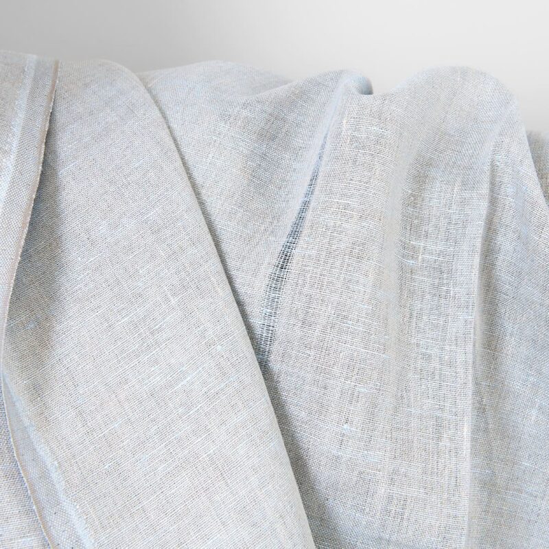 Linen fabric blue and natural with stripes, openweave