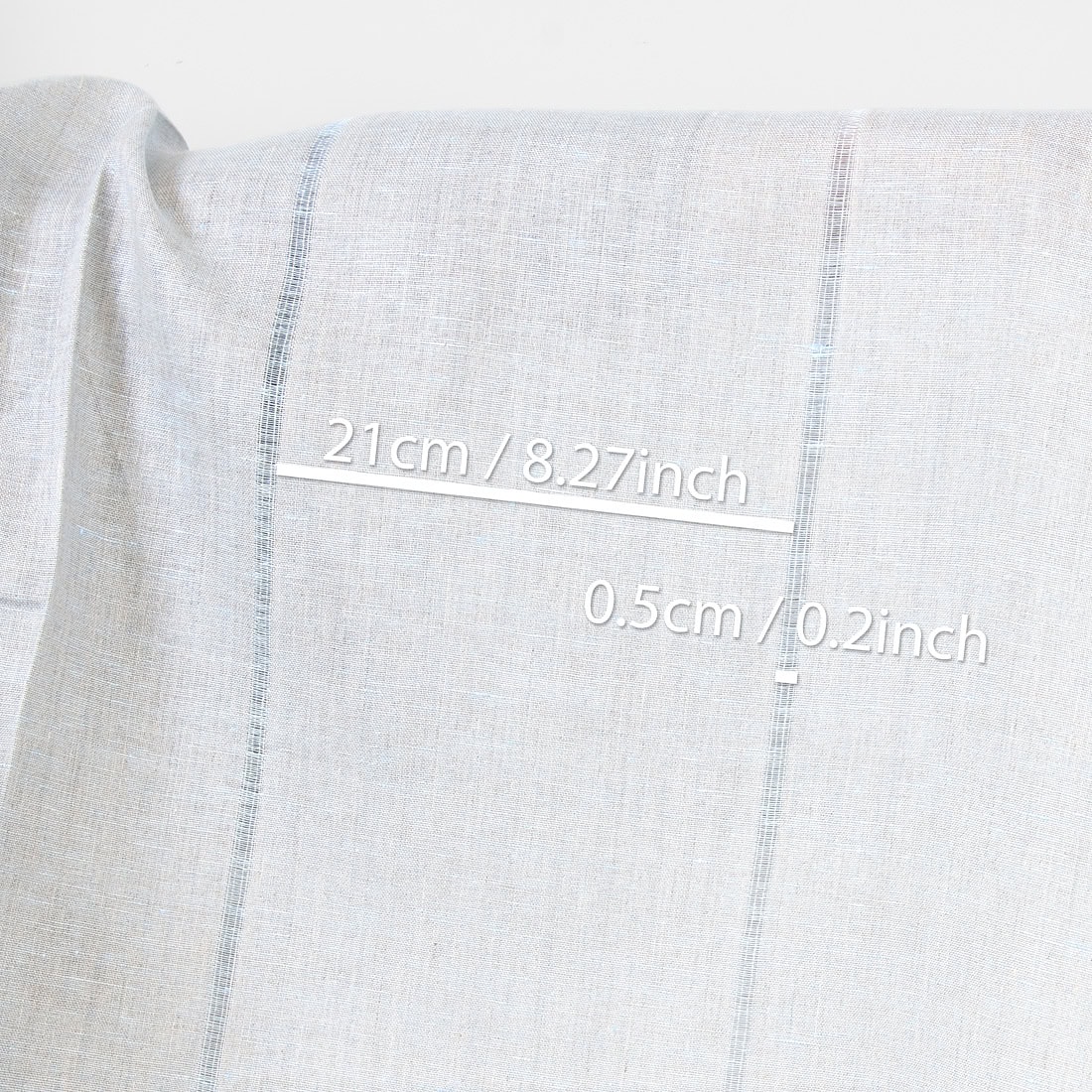 Tkanina lniana niebieska i naturalna w paski 3 Linen fabric blue and natural with stripes, with measurements
