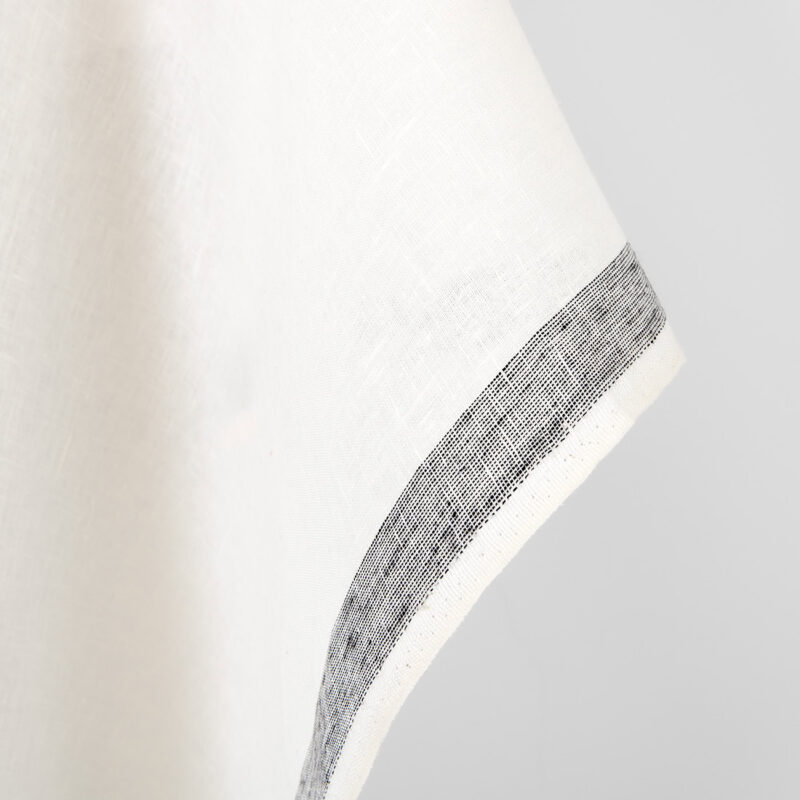 Linen fabric off-white with black stripes, plain weave