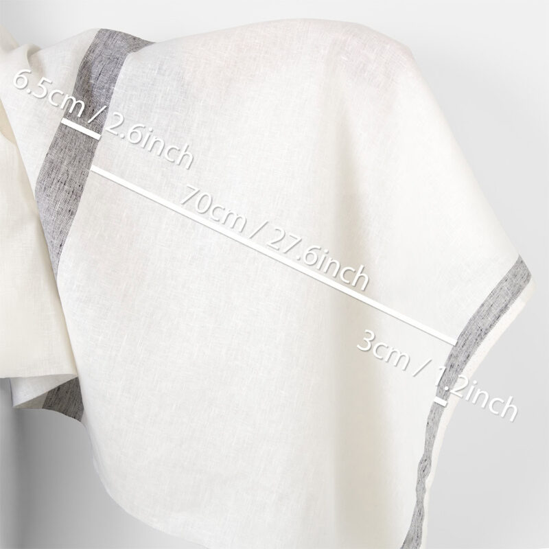 Linen fabric off-white with black stripes, with measurements