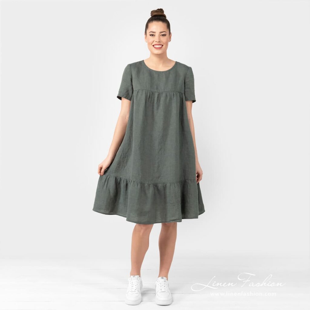 SAVANA dark grey linen dress with pockets