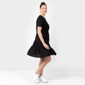 SAVANA black linen dress with short sleeves
