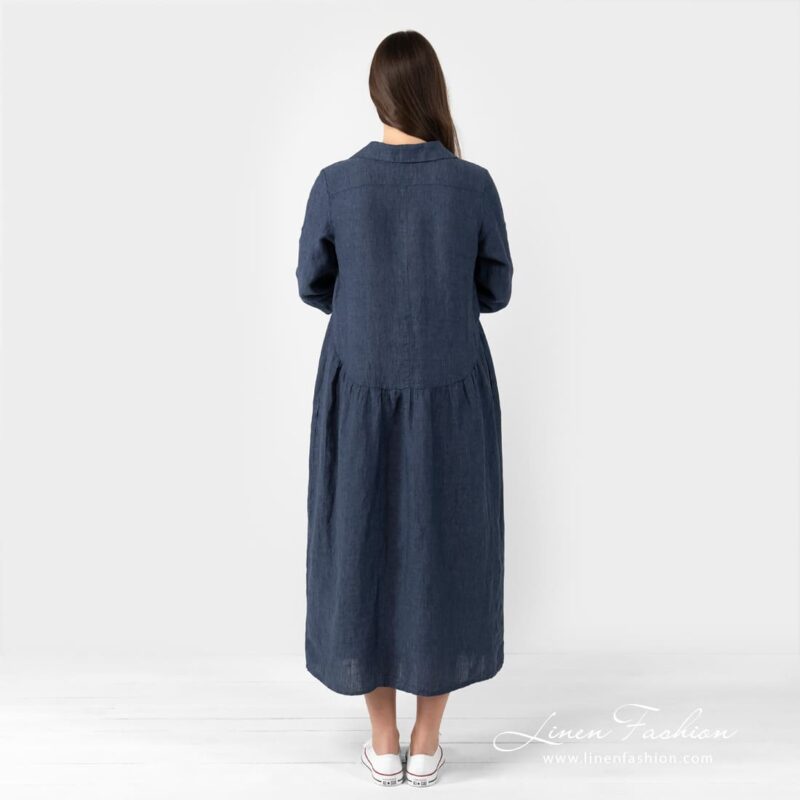 MONTANA dark blue linen dress back side