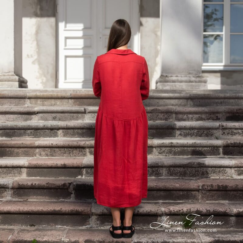 Red linen dress from the backside
