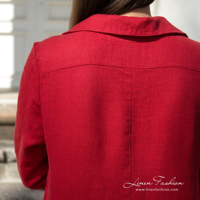 Red linen dress in small delicate design