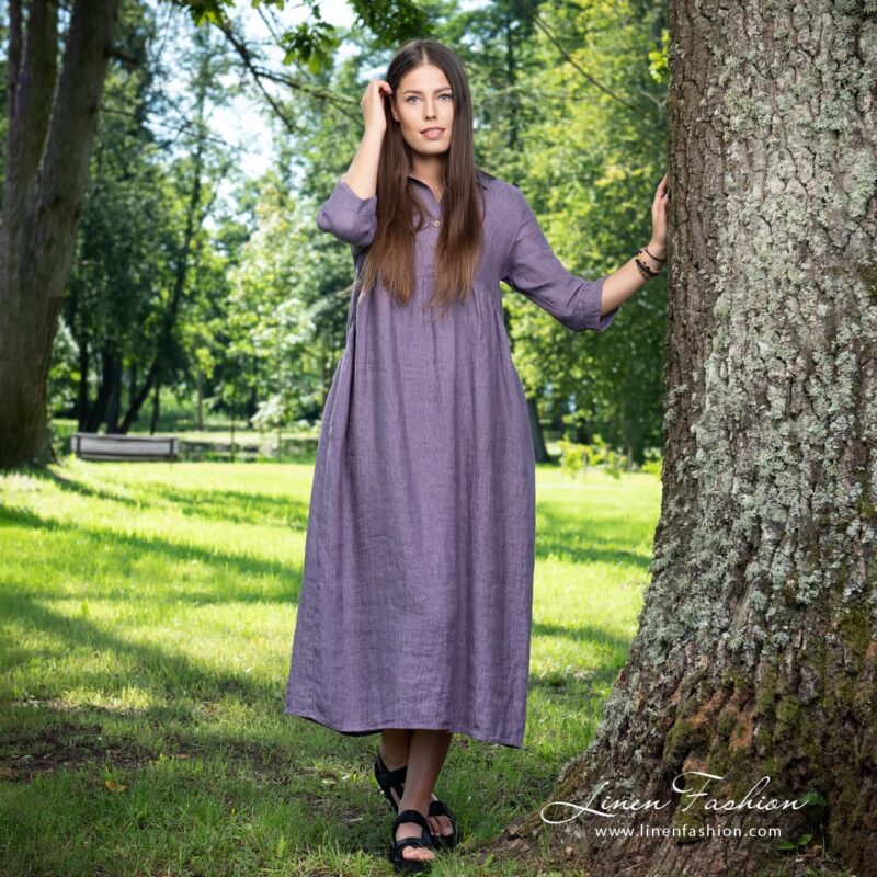 Long violet linen dress