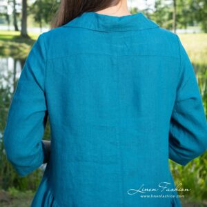 Dark turquoise linen dress, specially washed