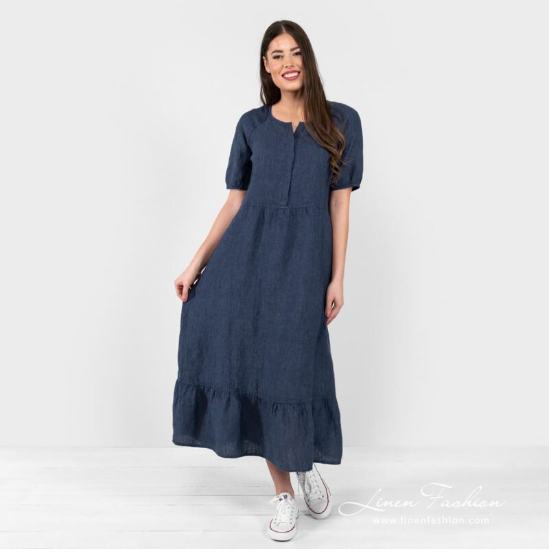 ZOE navy linen dress wrinkled bottom