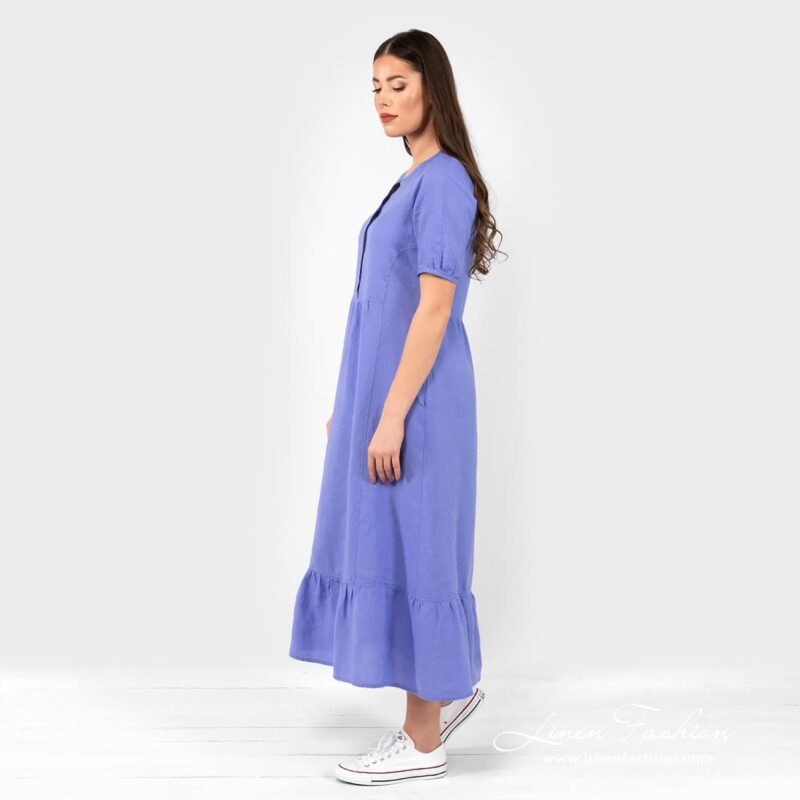 ZOE orchid linen dress with short sleeves