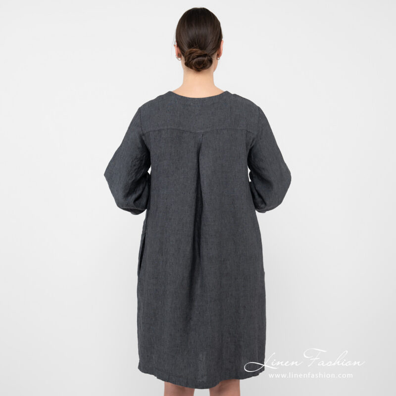 linen dark grey wide dress from backside.