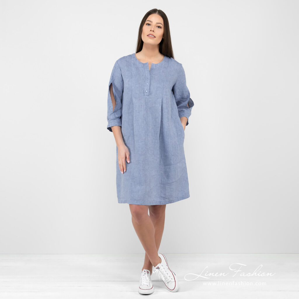 light blue linen dress.