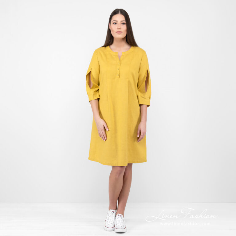 Linen mustard dress,.