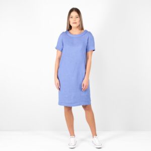 blue linen dress midi