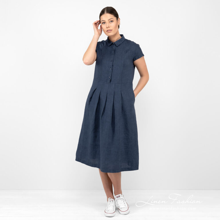 long linen dark blue dress.