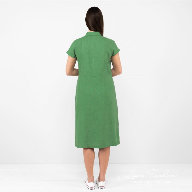 linen green long dress from backside.