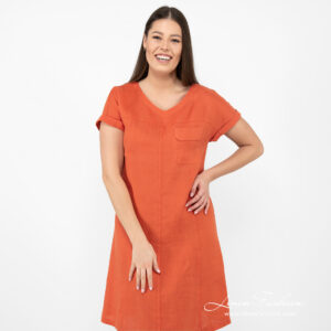 linen orange dress short sleeves.