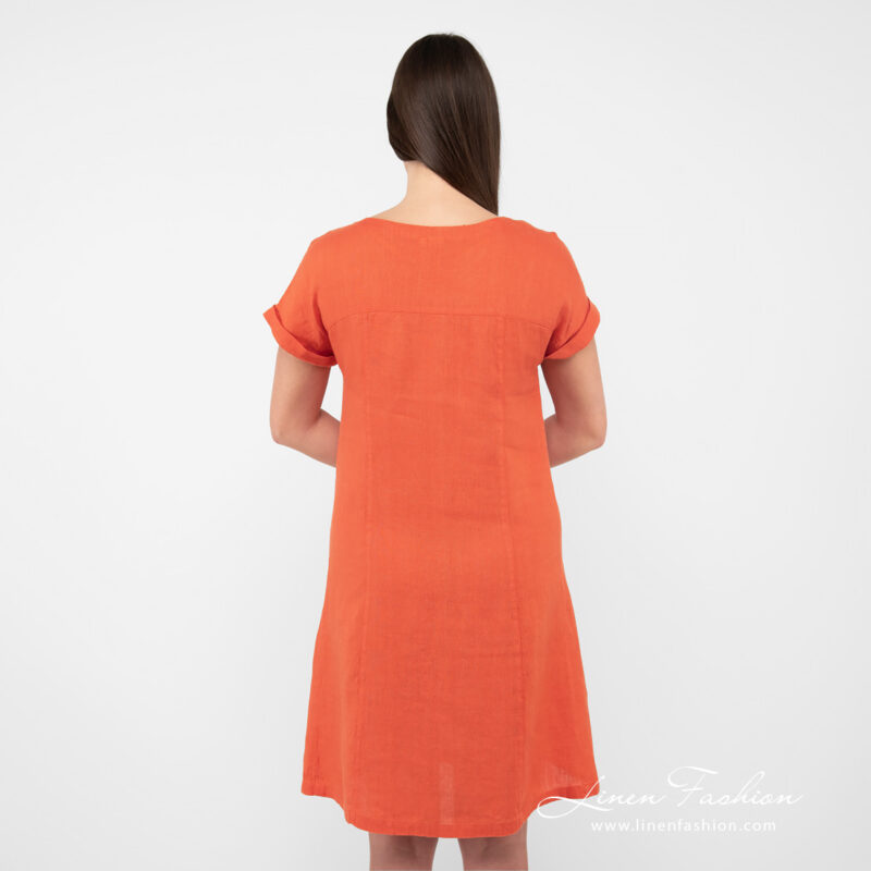 linen orange dress from backside.