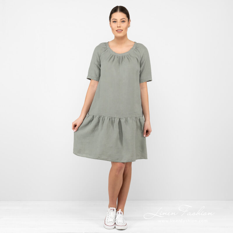 linen wide green dress.
