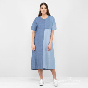 linen long blue shades dress.