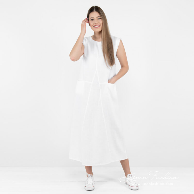 white long linen dress, washed.