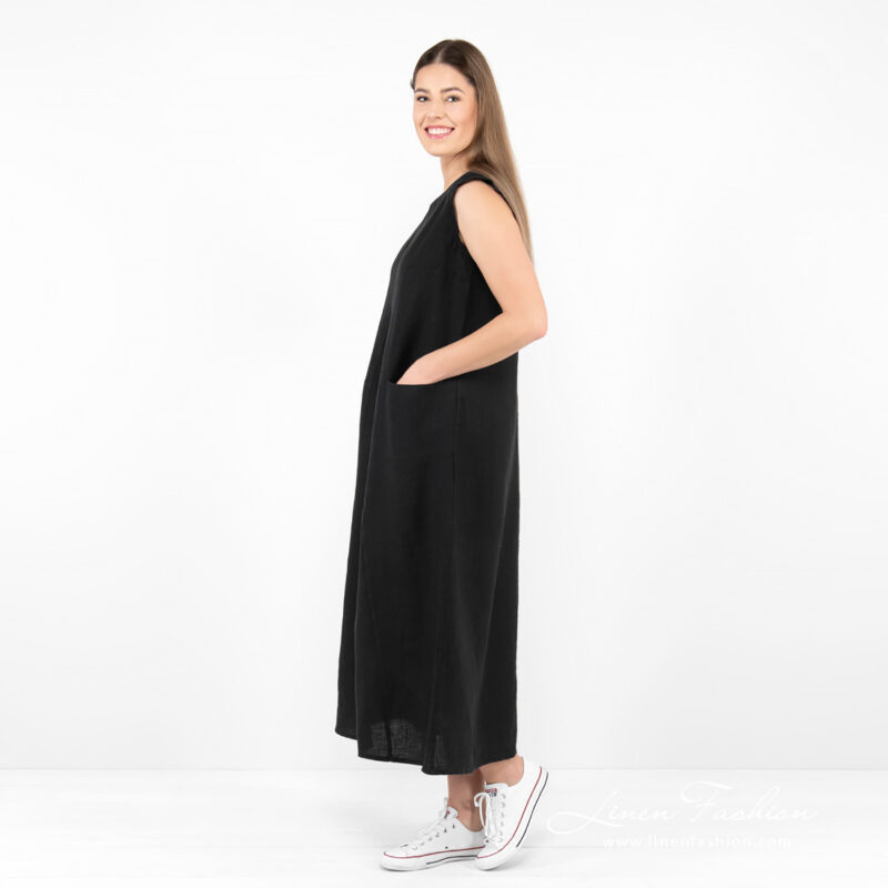 black long linen dress sleevless.
