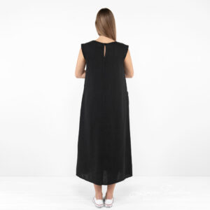 black long linen dress from backside.