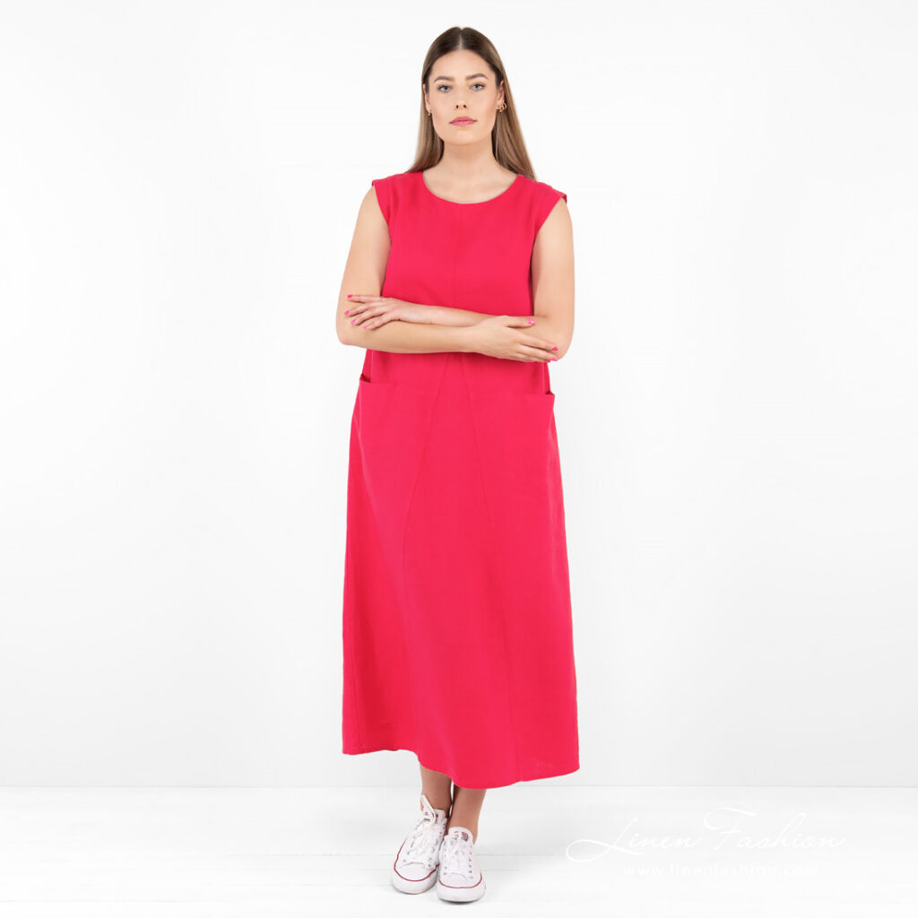 fuchsia linen dress.