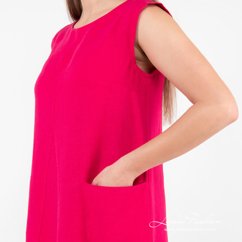 fuchsia linen dress, pockets.