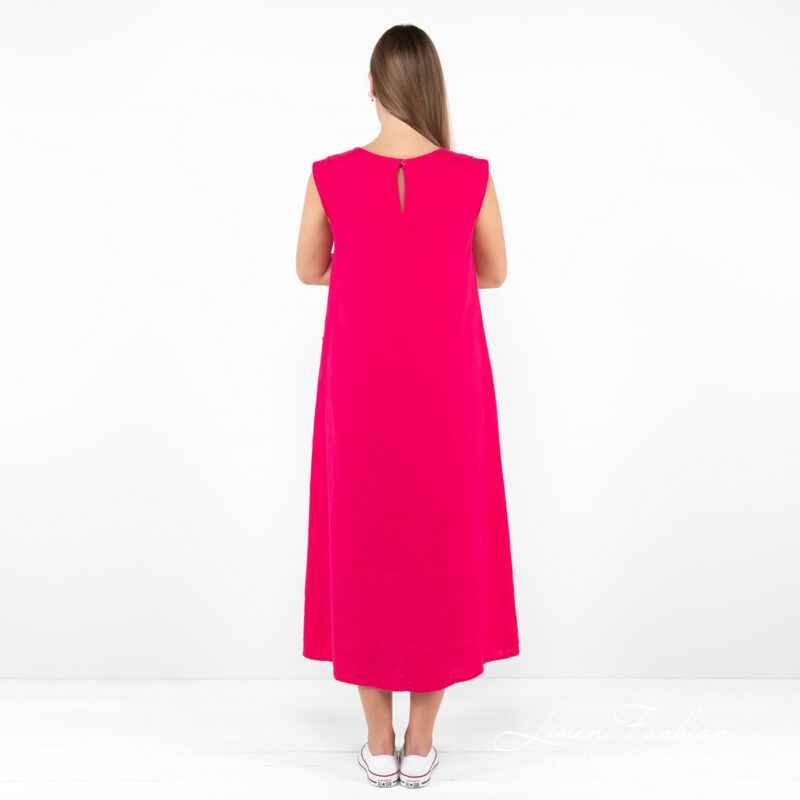 fuchsia linen dress, backside.