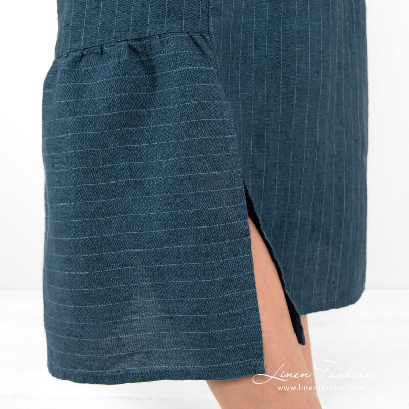 dark blue linen dress, with slits on sides.