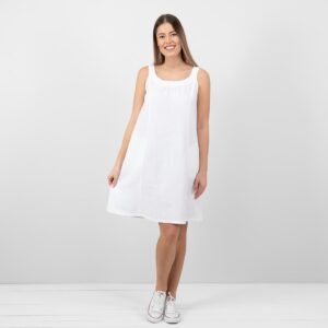 white linen sleevless dress