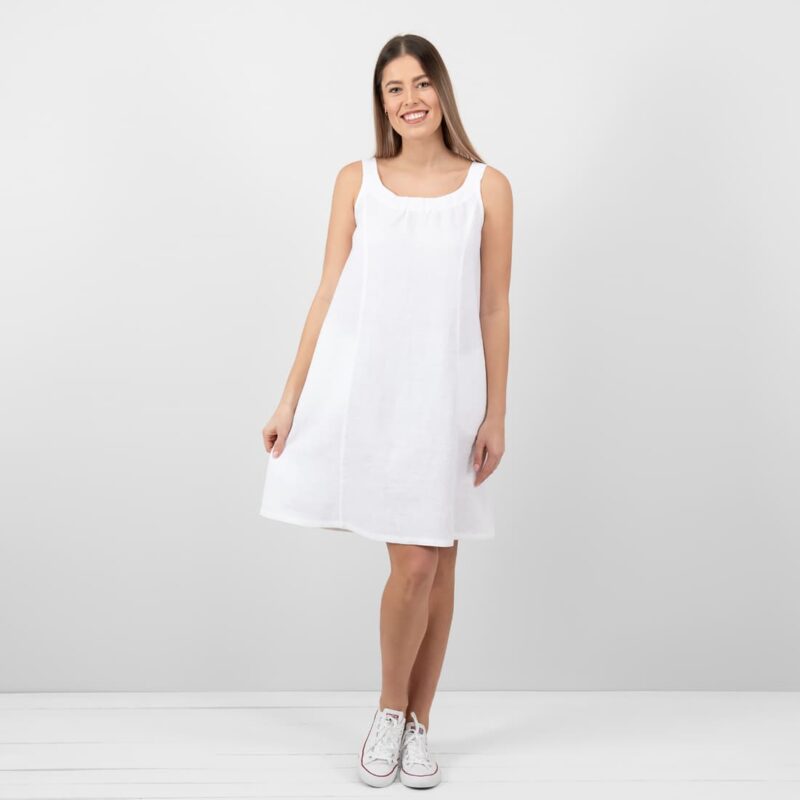 white linen sleevless dress