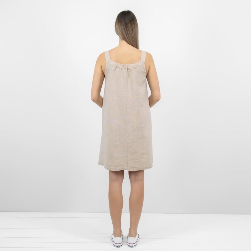 sand linen dress sleevless from backside