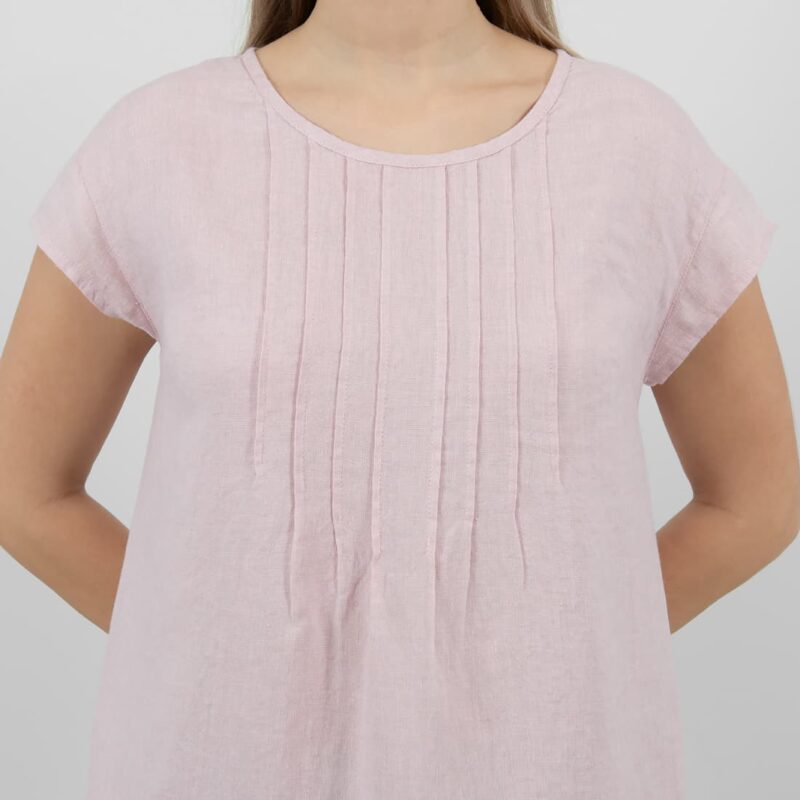 linen rose dress pleats on front