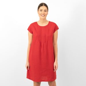 red linen dress short sleeves