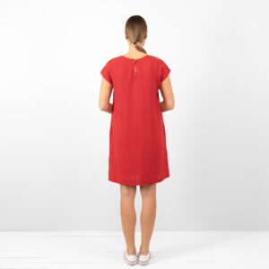 red linen dress from backside