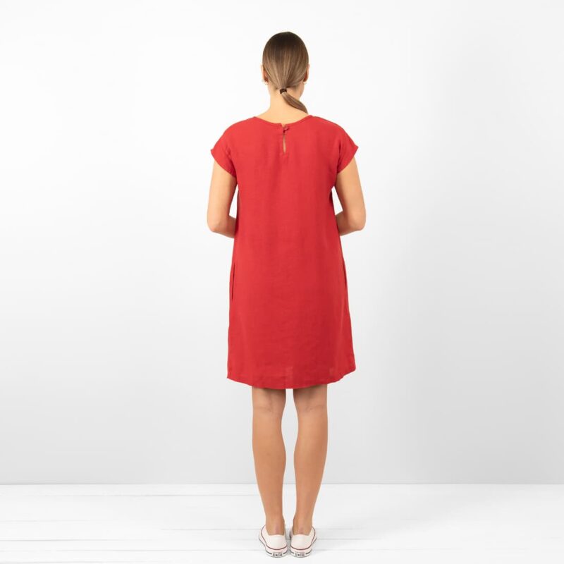 red linen dress from backside