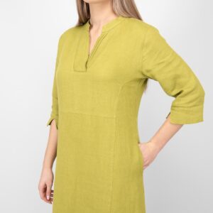 apple green linen dress 3/4 sleeves