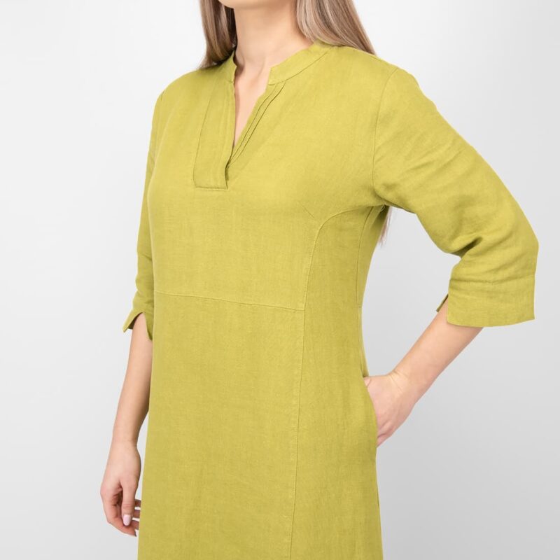 apple green linen dress 3/4 sleeves