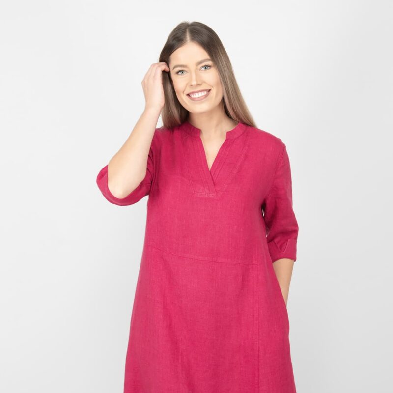 red long linen dress washed