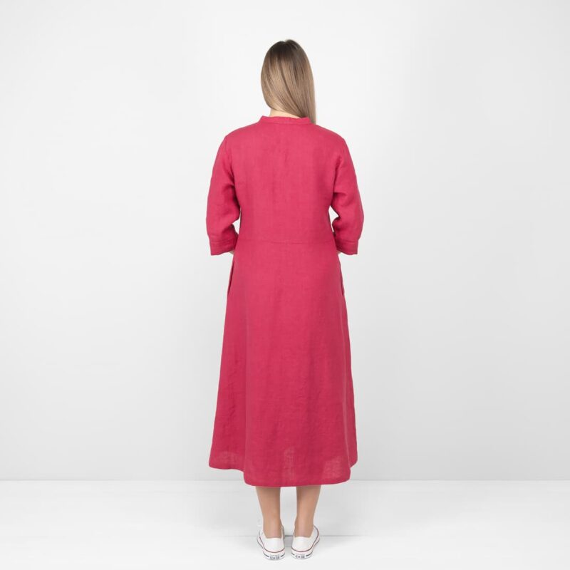 red long linen dress from backside