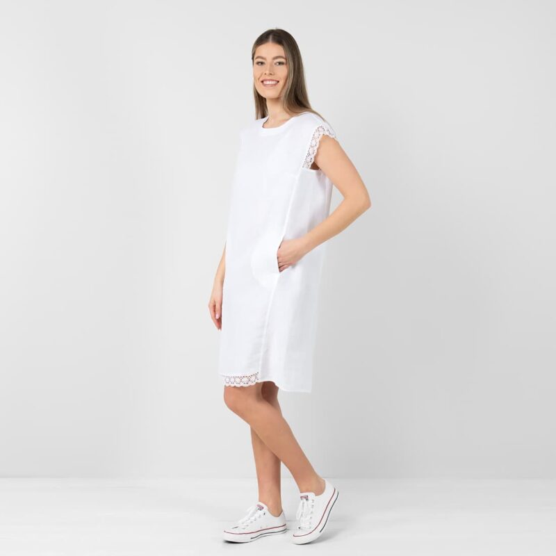 White knee length linen dress