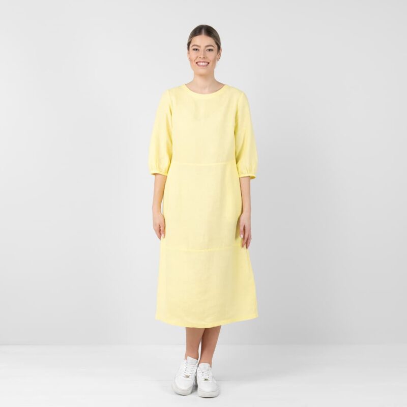 Pale yellow linen dress, 3/4 sleeves