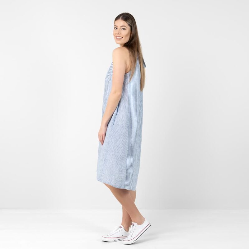 Blue striped linen dress, 100% linen