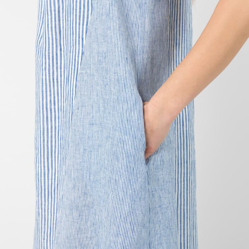 Blue striped linen dress, with pockets
