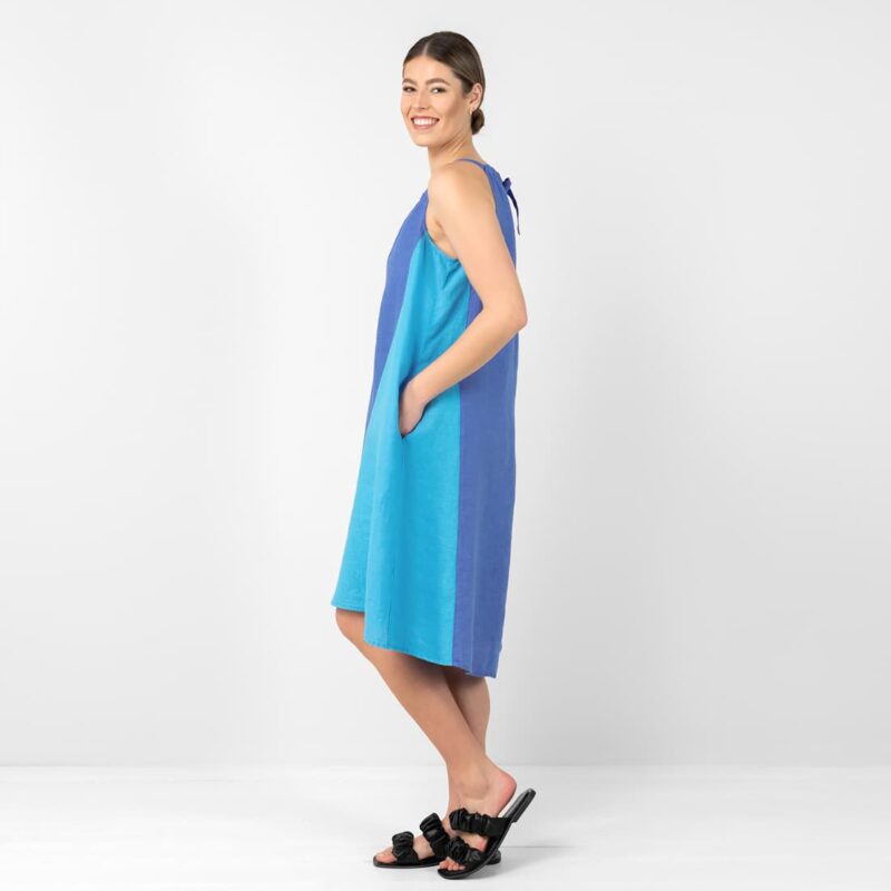 Blue linen dress, 100% linen