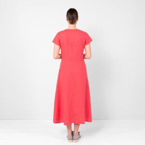 Red linen dress side zipper closure